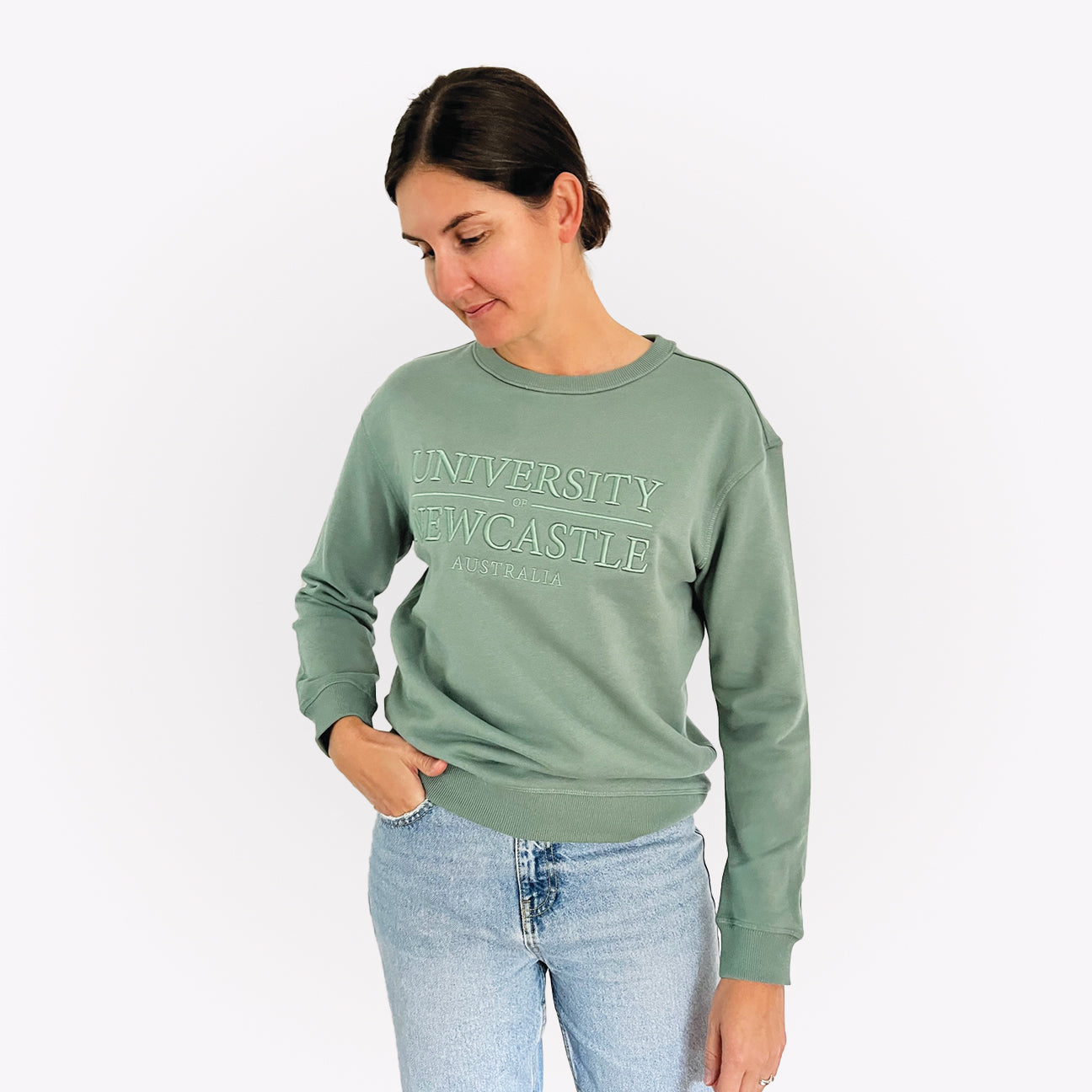 LADIES PREMIUM CREW SWEATER - SAGE