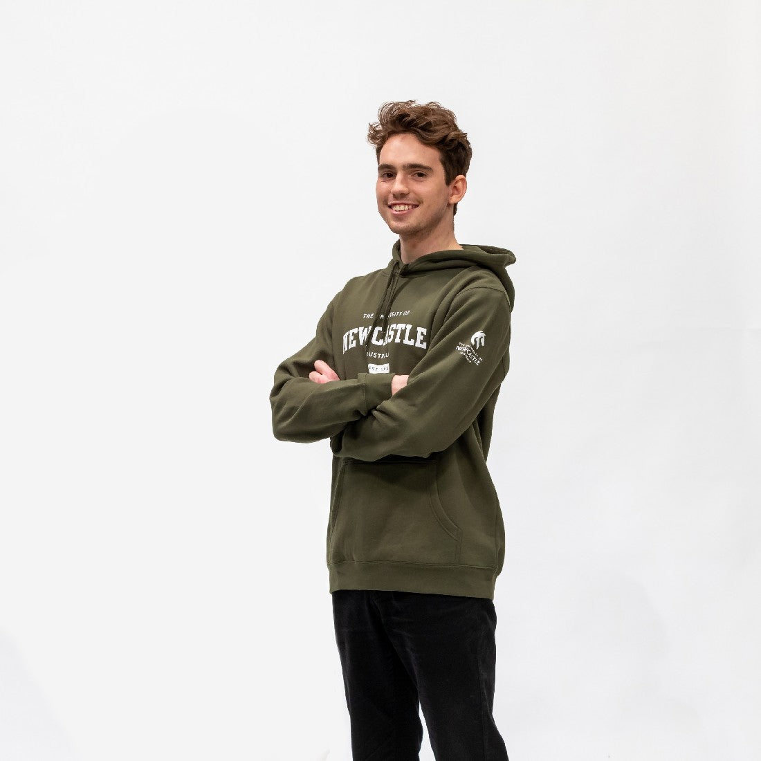 UNISEX VARSITY PRINT HOODIE - ARMY