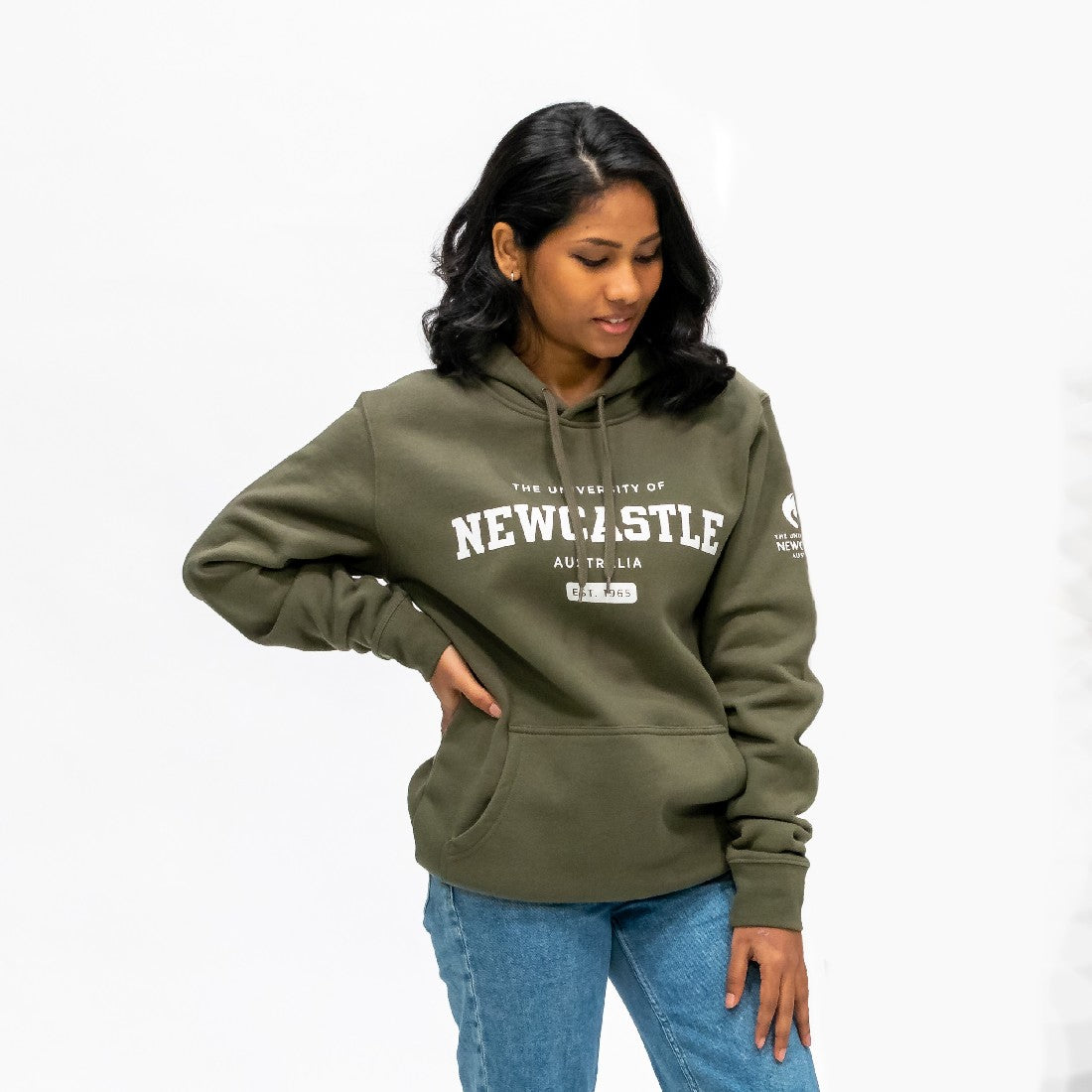 UNISEX VARSITY PRINT HOODIE - ARMY