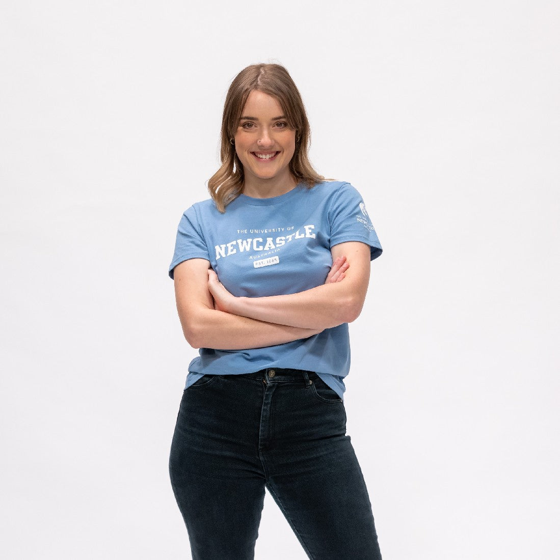 LADIES VARSITY PRINT TEE - CAROLINA BLUE