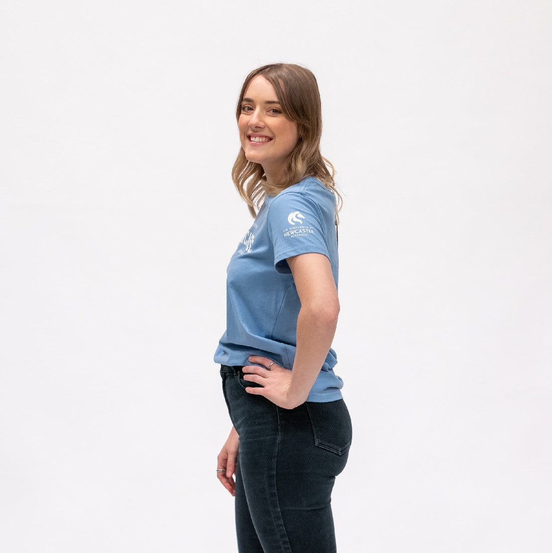 LADIES VARSITY PRINT TEE - CAROLINA BLUE