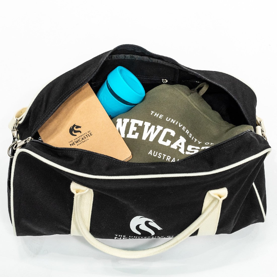 CONTRAST DUFFLE BAG - BLACK/NATURAL