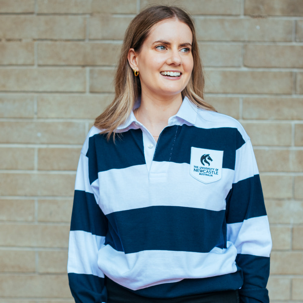 UNISEX STRIPE RUGBY JERSEY - WHITE/NAVY