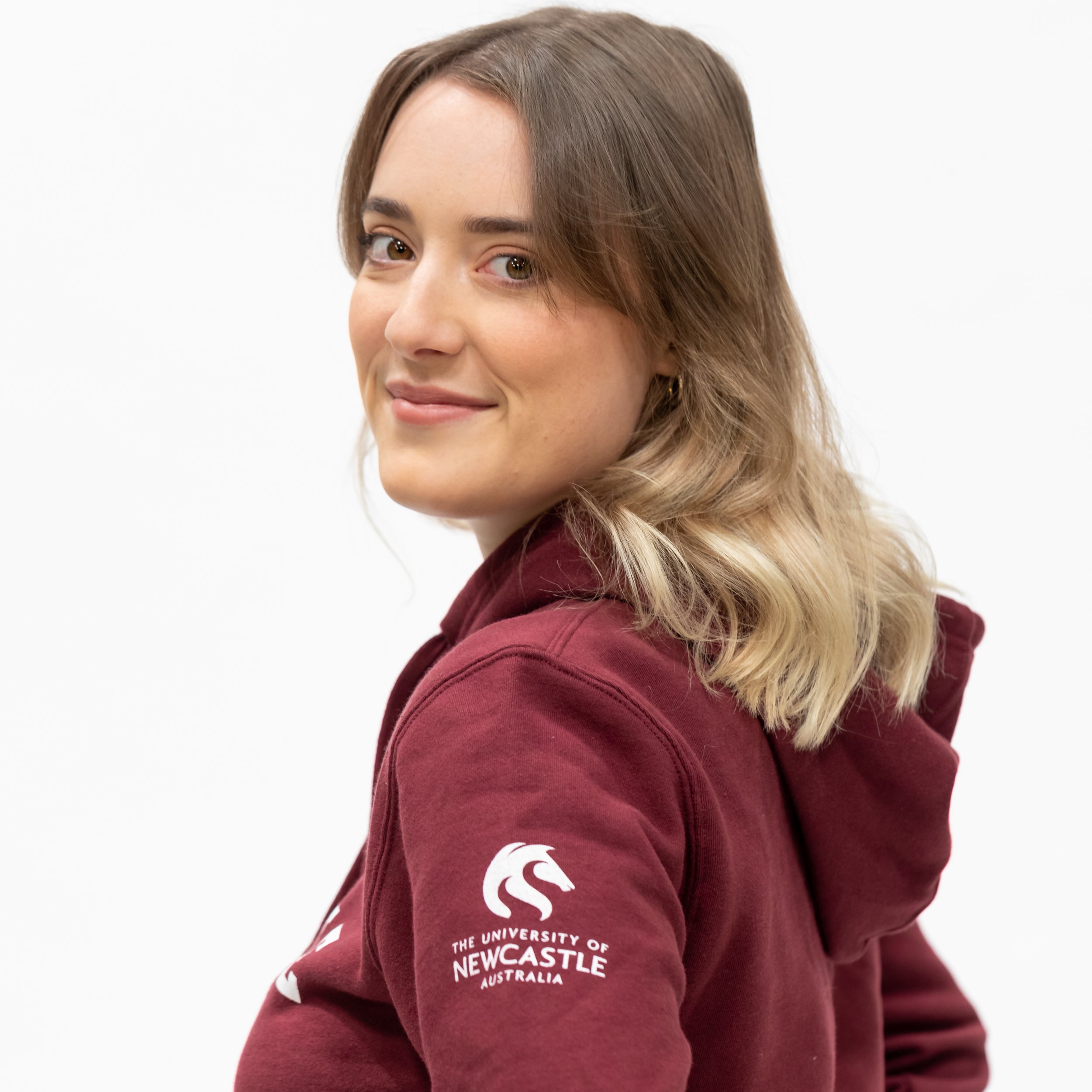 UNISEX VARSITY PRINT HOODIE - BURGUNDY