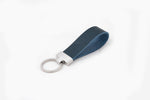 KEYCHAIN NAVY LEATHER WITH POLISHED SILVER HARDWARE