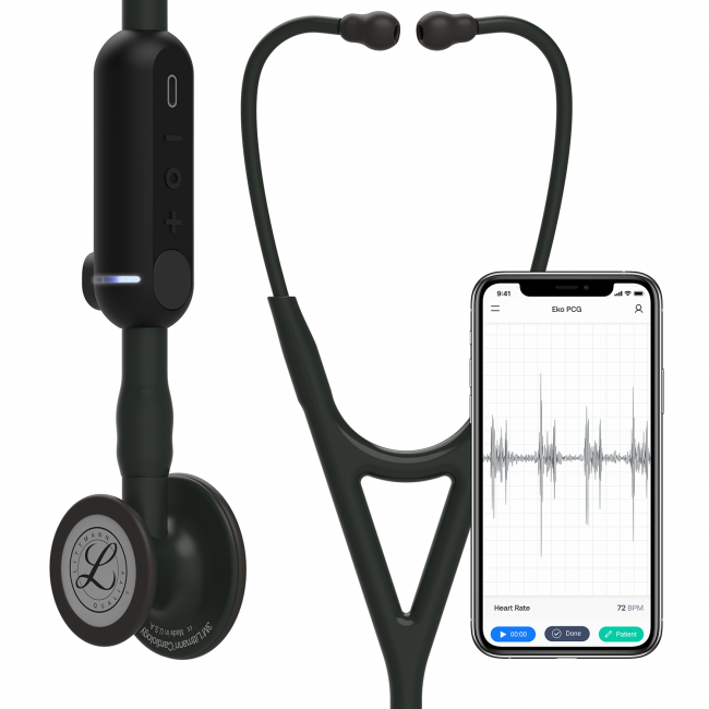 3M Littmann CORE Digital Stethoscope, 8480, Black Chestpiece, Tube, Stem and Headset, 27 inch