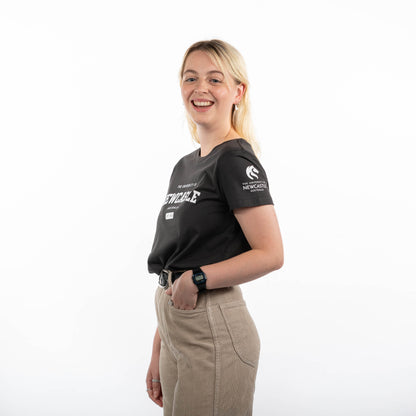LADIES VARSITY PRINT TEE - COAL