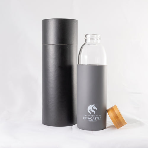 GLASS DRINK BOTTLE WITH BAMBOO LID